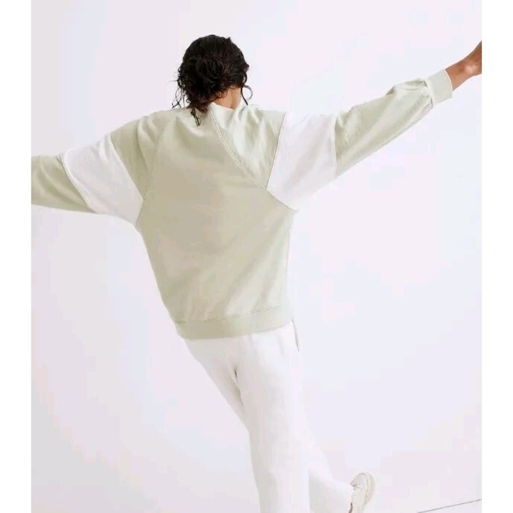 Madewell MWL Oversized Raglan Sweatshirt Colorblock White & Green Women's Sz XXS - Picture 11 of 12